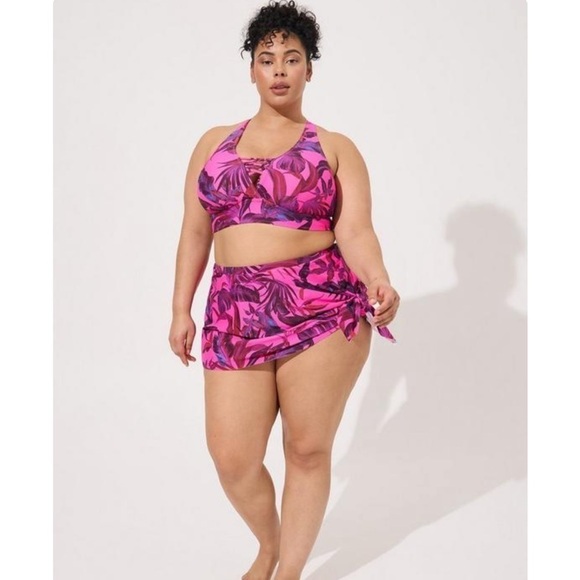 TORRID 4 swimsuit 2 piece pink tropical - Picture 2 of 13